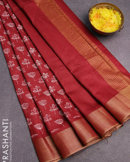Bhagalpuri saree maroon with allover floral butta prints and zari woven border - {{ collection.title }} by Prashanti Sarees