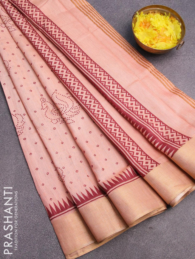 Bhagalpuri saree mild peach with allover bandhani prints and zari woven border - {{ collection.title }} by Prashanti Sarees