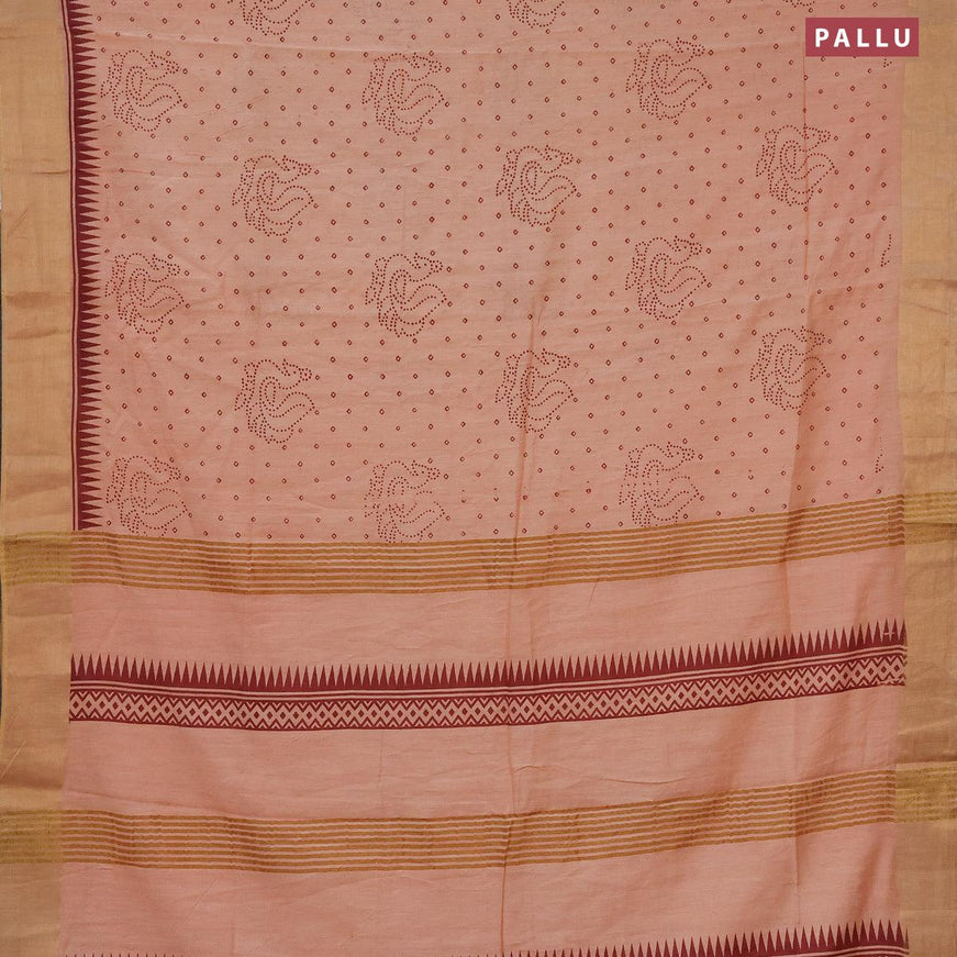 Bhagalpuri saree mild peach with allover bandhani prints and zari woven border - {{ collection.title }} by Prashanti Sarees