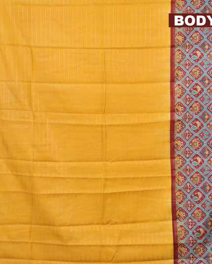 Bhagalpuri saree mustard yellow and maroon blue with allover prints & zari strips and long patola printed border - {{ collection.title }} by Prashanti Sarees