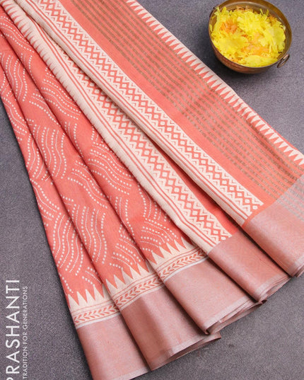 Bhagalpuri saree orange shade with allover geometric prints and silver zari woven border - {{ collection.title }} by Prashanti Sarees