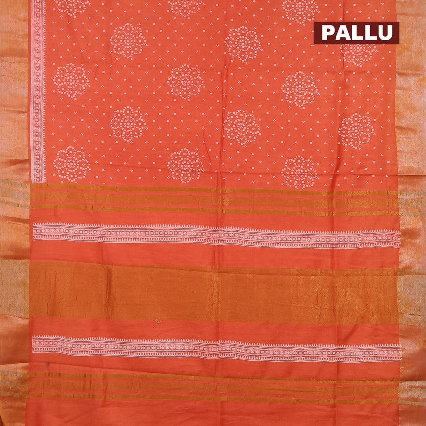 Bhagalpuri saree orange with allover bandhani prints and silver zari woven border - {{ collection.title }} by Prashanti Sarees