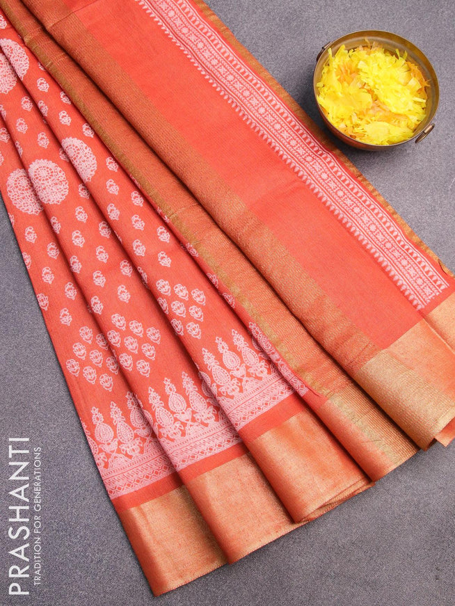 Bhagalpuri saree orange with allover butta prints and zari woven border - {{ collection.title }} by Prashanti Sarees