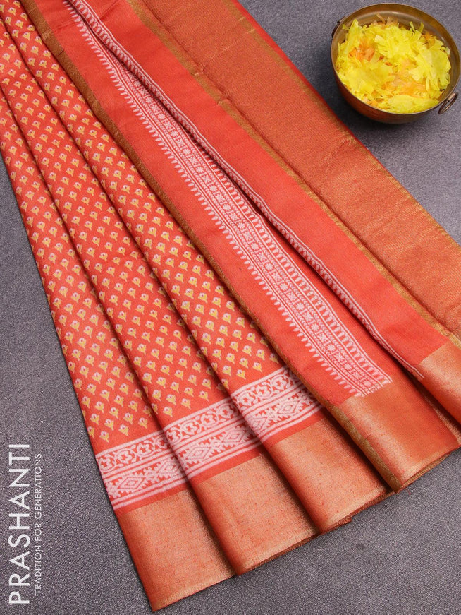 Bhagalpuri saree orange with allover floral butta prints and zari woven border - {{ collection.title }} by Prashanti Sarees