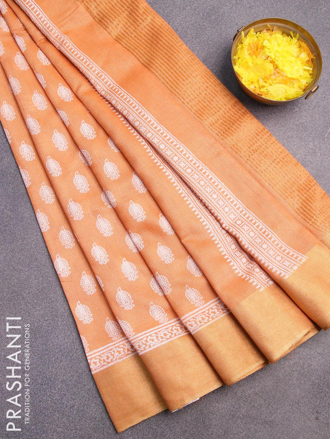 Bhagalpuri saree pale orange with allover butta prints and zari woven border - {{ collection.title }} by Prashanti Sarees