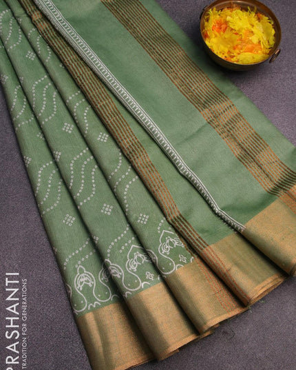 Bhagalpuri saree pastel green with allover bandhani prints and zari woven border - {{ collection.title }} by Prashanti Sarees