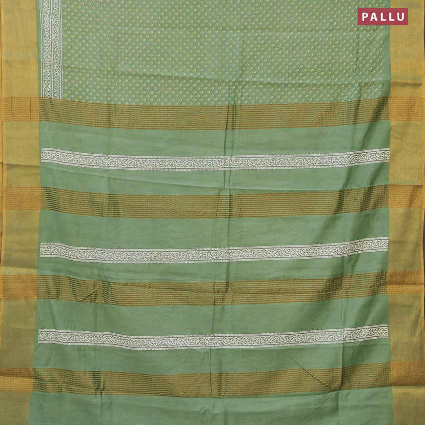 Bhagalpuri saree pastel green with allover floral butta prints and zari woven border - {{ collection.title }} by Prashanti Sarees