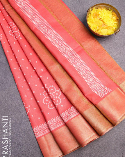 Bhagalpuri saree peach orange with allover bandhani prints and zari woven border - {{ collection.title }} by Prashanti Sarees