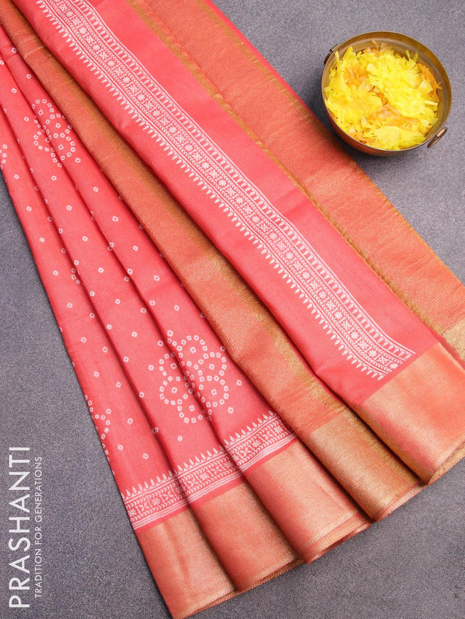 Bhagalpuri saree peach orange with allover bandhani prints and zari woven border - {{ collection.title }} by Prashanti Sarees