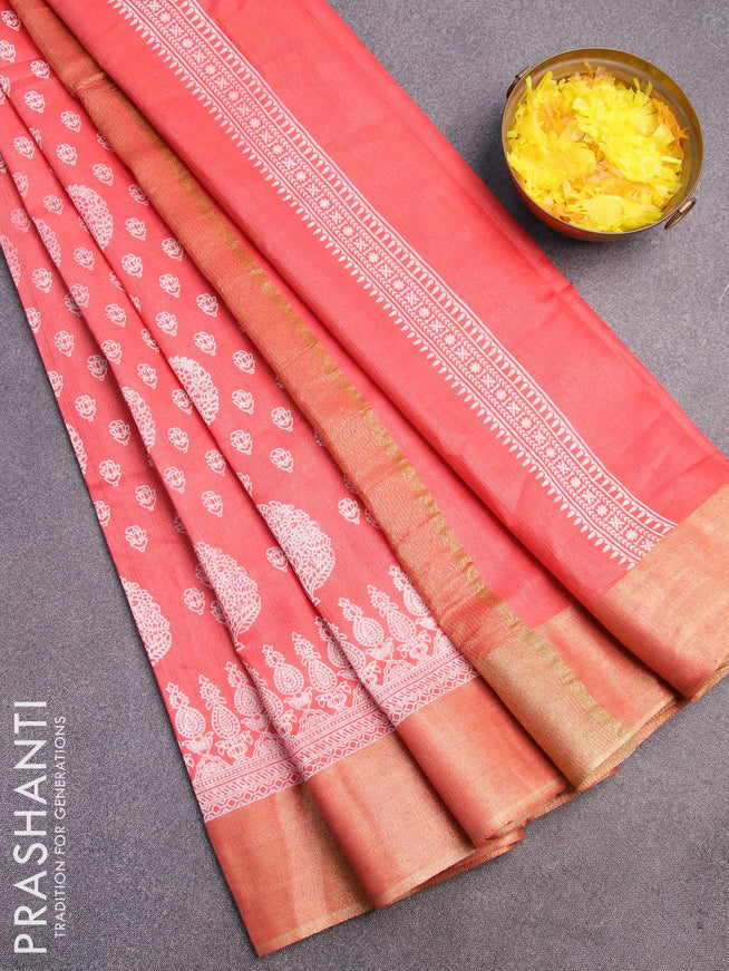 Bhagalpuri saree peach shade with allover butta prints and zari woven border - {{ collection.title }} by Prashanti Sarees