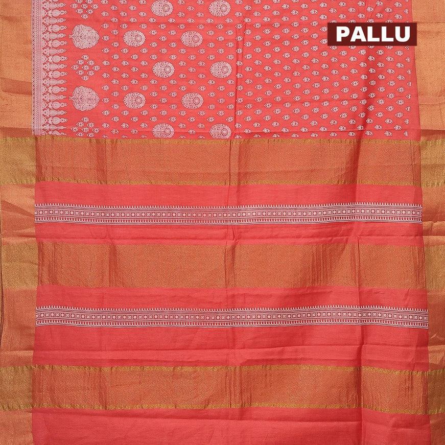 Bhagalpuri saree peach shade with allover butta prints and zari woven border - {{ collection.title }} by Prashanti Sarees