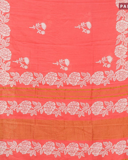 Bhagalpuri saree peach shade with floral butta prints and zari woven border - {{ collection.title }} by Prashanti Sarees