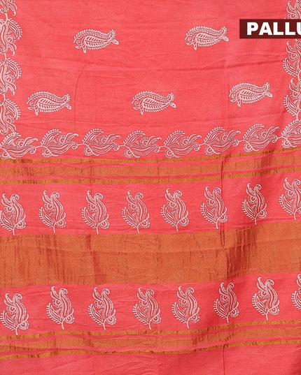 Bhagalpuri saree peach shade with paisley butta prints and silver zari woven border - {{ collection.title }} by Prashanti Sarees