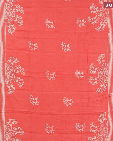 Bhagalpuri saree peach shade with warli butta prints and zari woven border - {{ collection.title }} by Prashanti Sarees