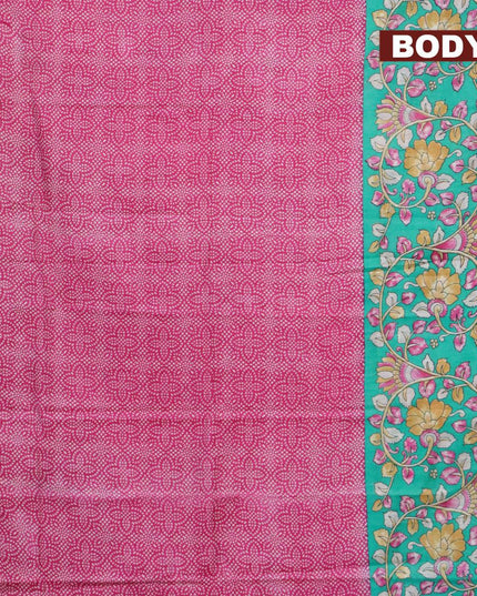 Bhagalpuri saree pink and teal green with allover bandhani prints and long kalamkari printed zari border - {{ collection.title }} by Prashanti Sarees