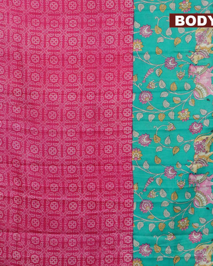 Bhagalpuri saree pink and teal green with allover bandhani prints and long pichwai printed zari woven border - {{ collection.title }} by Prashanti Sarees
