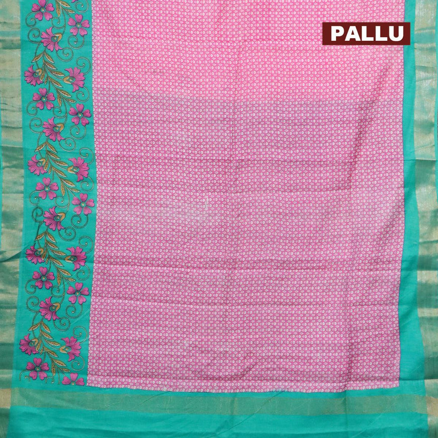 Bhagalpuri saree pink and teal green with allover prints and floral printed zari border - {{ collection.title }} by Prashanti Sarees