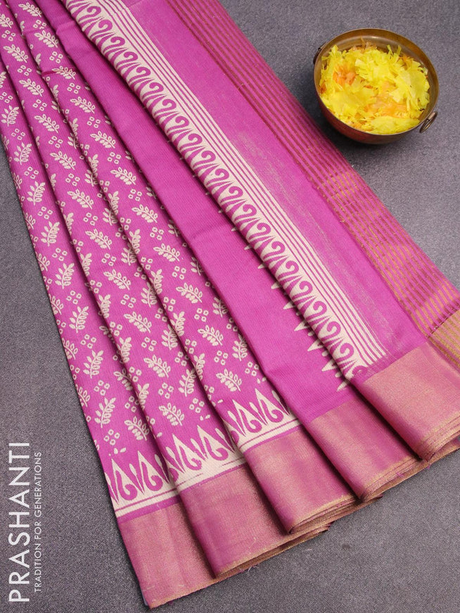 Bhagalpuri saree pink shade with allover prints and zari woven border - {{ collection.title }} by Prashanti Sarees