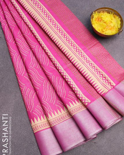 Bhagalpuri saree pink with allover geometric prints and silver zari woven border - {{ collection.title }} by Prashanti Sarees