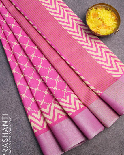 Bhagalpuri saree pink with allover prints and silver zari woven border - {{ collection.title }} by Prashanti Sarees
