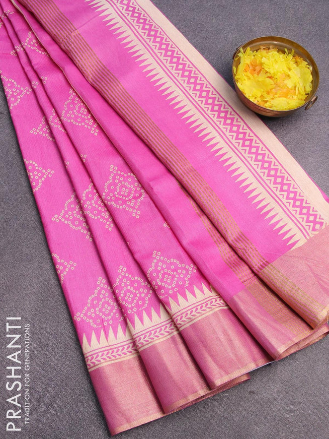 Bhagalpuri saree pink with bandhani butta prints and zari woven border - {{ collection.title }} by Prashanti Sarees