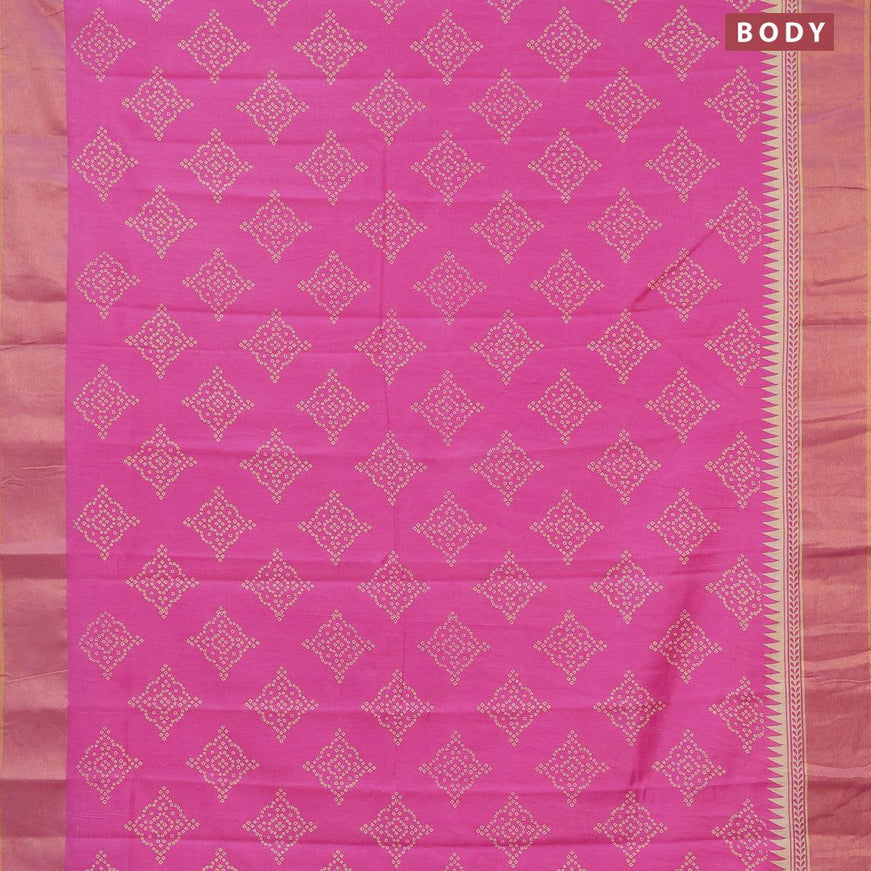 Bhagalpuri saree pink with bandhani butta prints and zari woven border - {{ collection.title }} by Prashanti Sarees