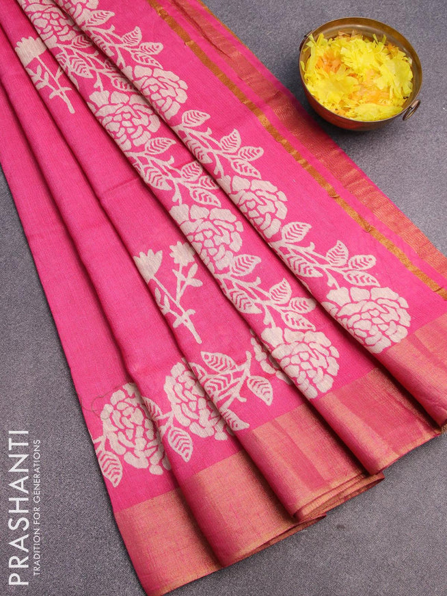 Bhagalpuri saree pink with floral butta prints and zari woven border - {{ collection.title }} by Prashanti Sarees