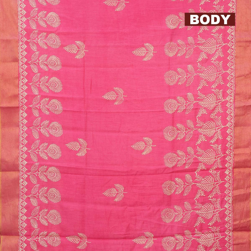 Bhagalpuri saree pink with leaf butta prints and zari woven border - {{ collection.title }} by Prashanti Sarees