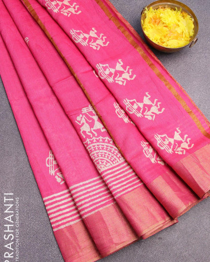 Bhagalpuri saree pink with warli butta prints and zari woven border - {{ collection.title }} by Prashanti Sarees