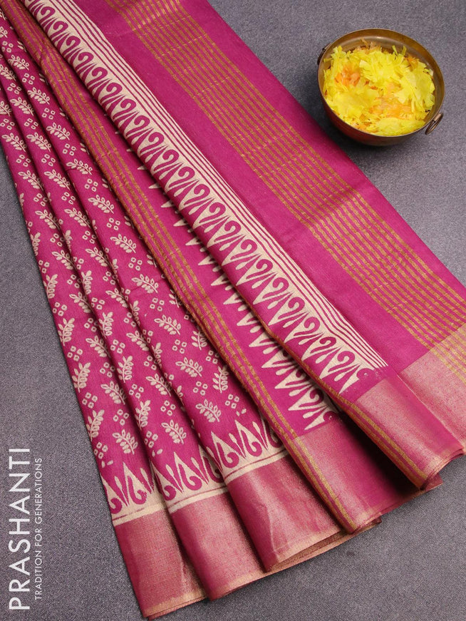 Bhagalpuri saree purple shade with allover prints and zari woven border - {{ collection.title }} by Prashanti Sarees