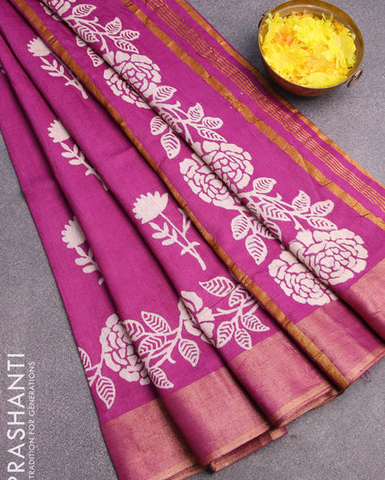 Bhagalpuri saree purple with floral butta prints and zari woven border - {{ collection.title }} by Prashanti Sarees