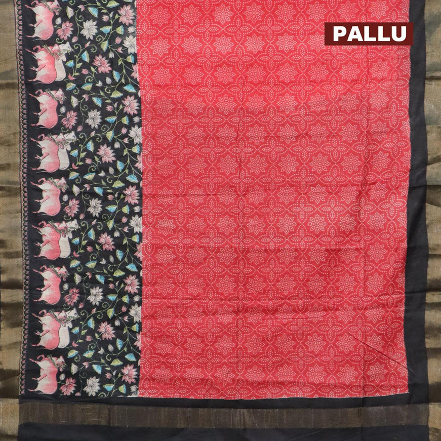 Bhagalpuri saree red and black with allover bandhani prints and long pichwai printed zari woven border - {{ collection.title }} by Prashanti Sarees