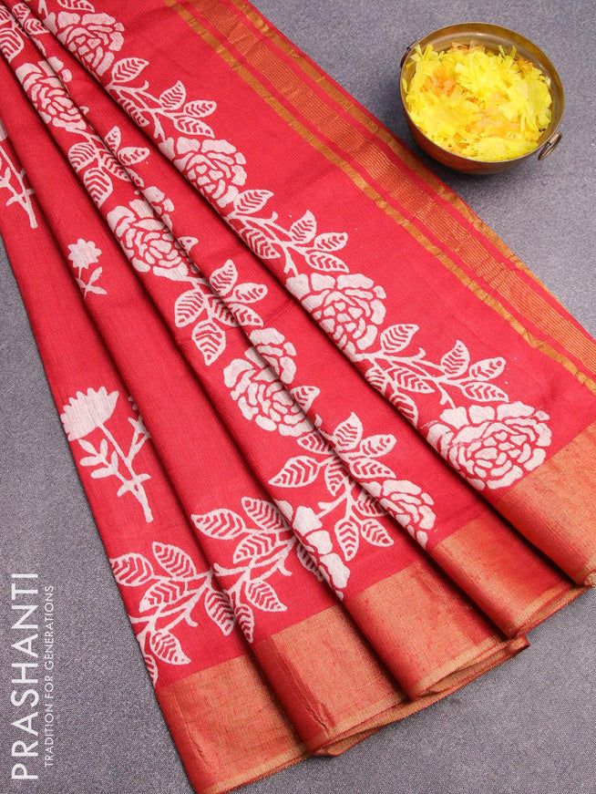 Bhagalpuri saree red with floral butta prints and zari woven border - {{ collection.title }} by Prashanti Sarees