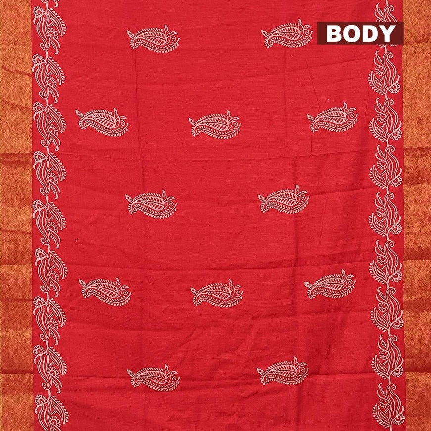 Bhagalpuri saree red with paisley butta prints and silver zari woven border - {{ collection.title }} by Prashanti Sarees