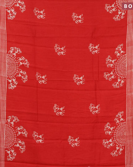Bhagalpuri saree red with warli butta prints and zari woven border - {{ collection.title }} by Prashanti Sarees