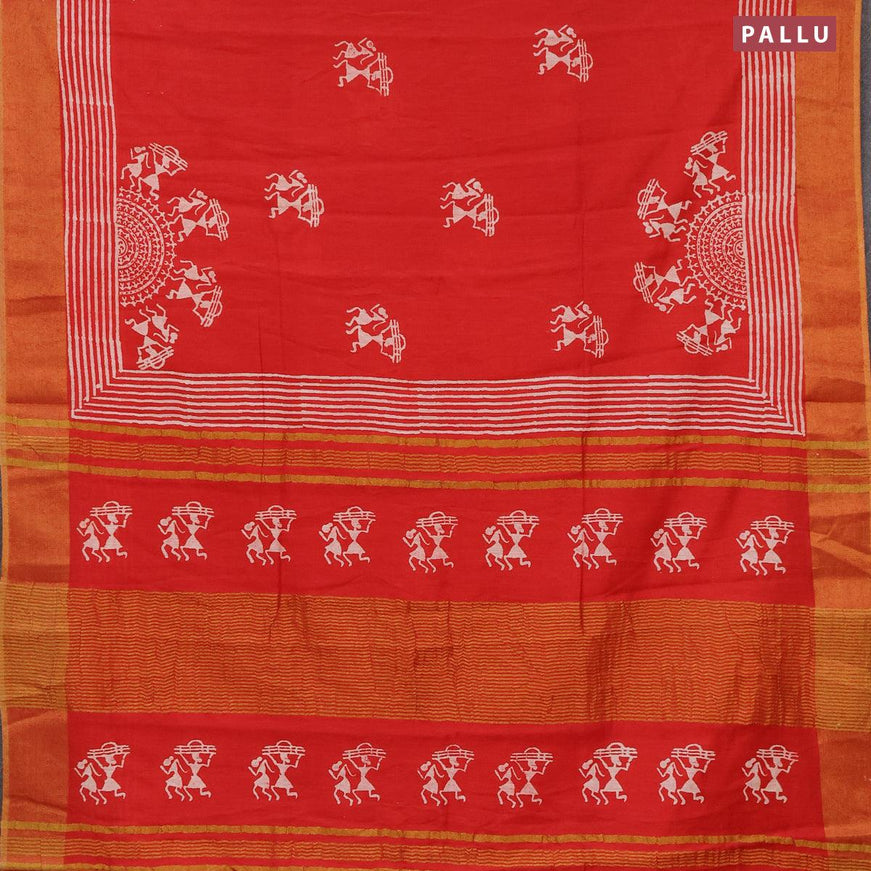 Bhagalpuri saree red with warli butta prints and zari woven border - {{ collection.title }} by Prashanti Sarees