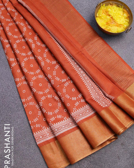 Bhagalpuri saree rust orange with allover butta prints and zari woven border - {{ collection.title }} by Prashanti Sarees