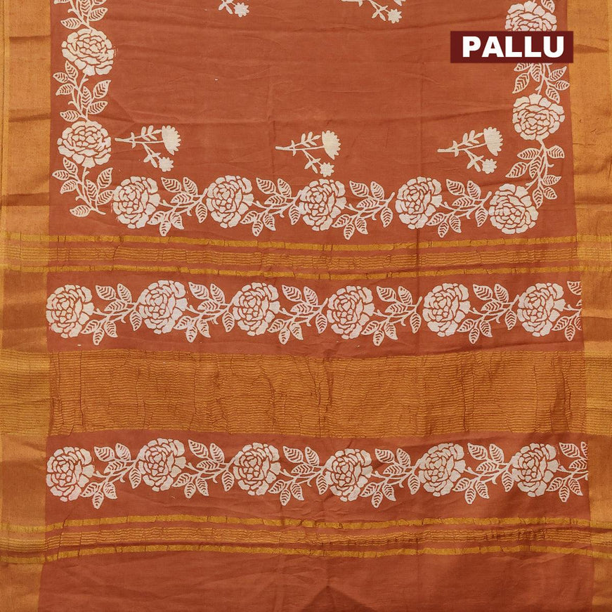 Bhagalpuri saree rust shade with floral butta prints and zari woven border - {{ collection.title }} by Prashanti Sarees