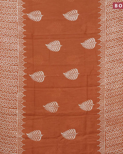 Bhagalpuri saree rust shade with leaf butta prints and zari woven border - {{ collection.title }} by Prashanti Sarees