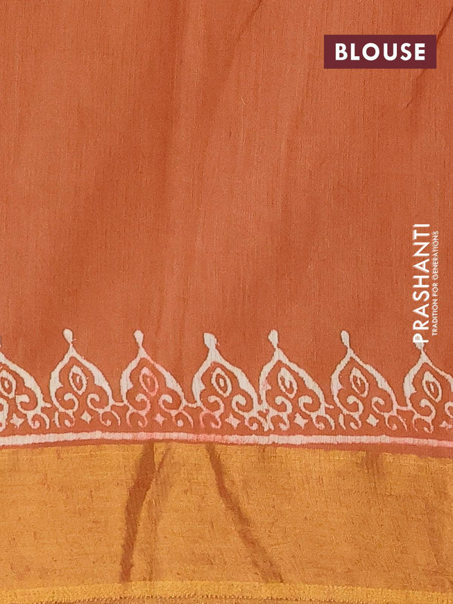 Bhagalpuri saree rust shade with leaf butta prints and zari woven border - {{ collection.title }} by Prashanti Sarees