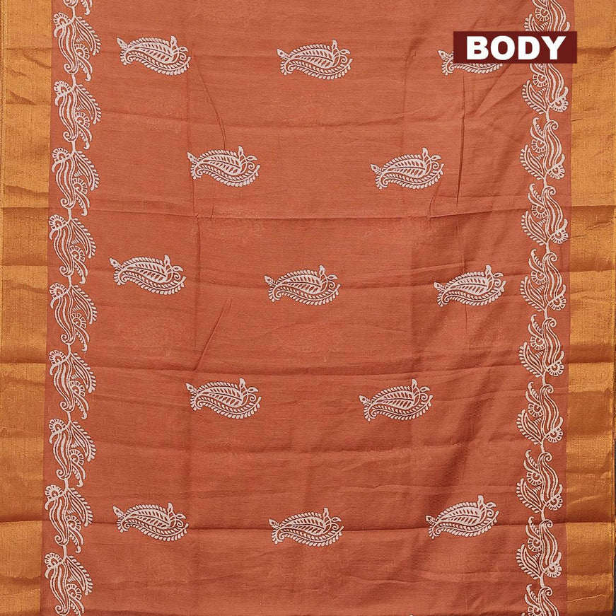 Bhagalpuri saree rust shade with paisley butta prints and silver zari woven border - {{ collection.title }} by Prashanti Sarees