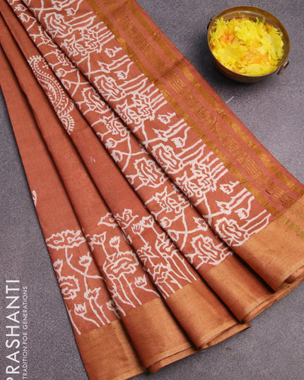 Bhagalpuri saree rust shade with paisley butta prints and zari woven border - {{ collection.title }} by Prashanti Sarees