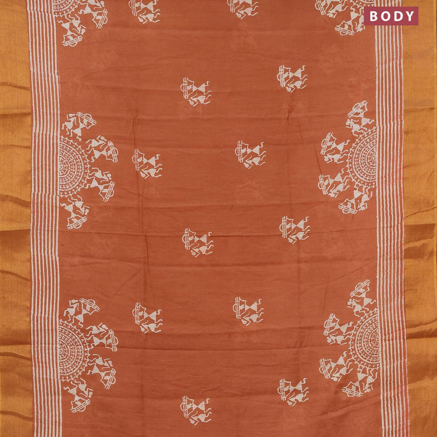 Bhagalpuri saree rust shade with warli butta prints and zari woven border - {{ collection.title }} by Prashanti Sarees