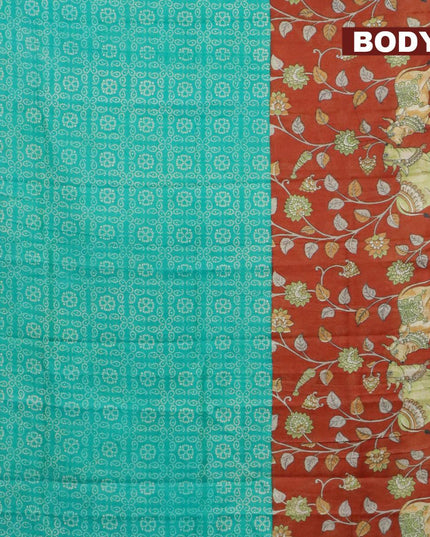 Bhagalpuri saree teal blue and rust orange with allover bandhani prints and long pichwai printed zari woven border - {{ collection.title }} by Prashanti Sarees