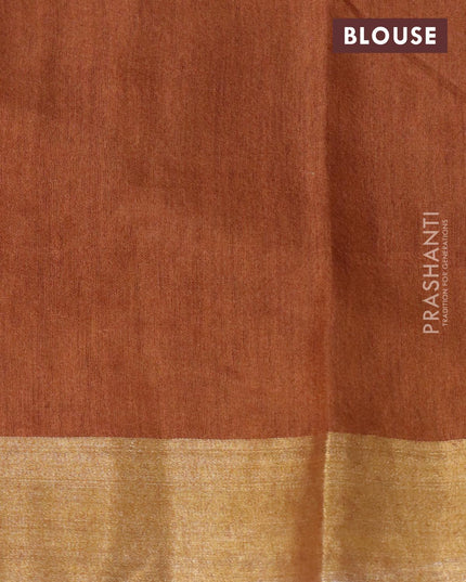 Bhagalpuri saree teal blue and rustic orange with allover bandhani prints and kalamkar prints & zari woven border - {{ collection.title }} by Prashanti Sarees