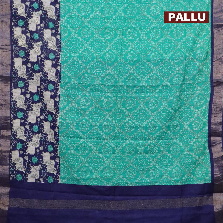 Bhagalpuri saree teal green and blue with allover bandhani prints and long pichwai printed zari woven border - {{ collection.title }} by Prashanti Sarees
