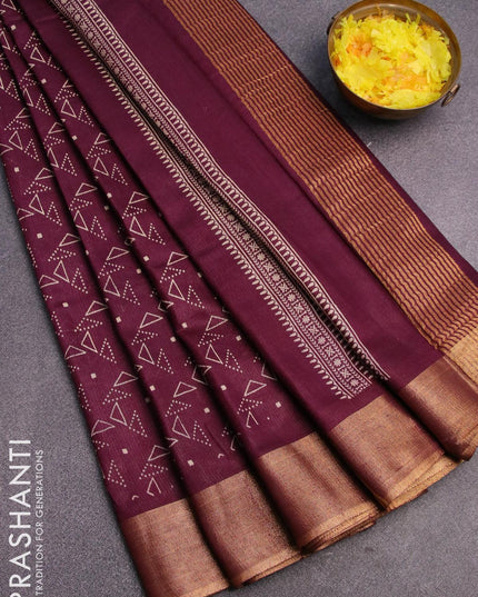 Bhagalpuri saree wine shade with allover geometric prints and zari woven border - {{ collection.title }} by Prashanti Sarees