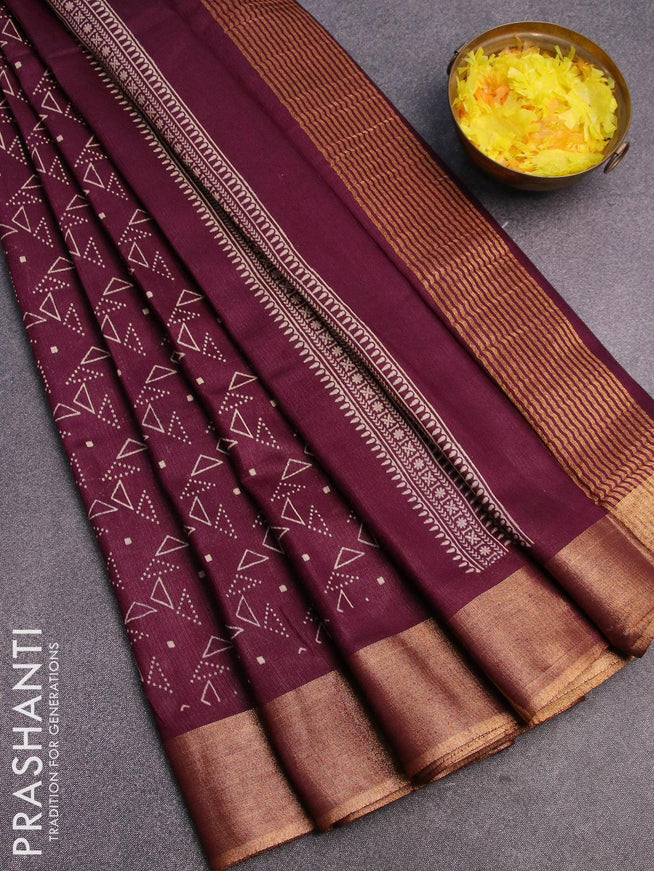 Bhagalpuri saree wine shade with allover geometric prints and zari woven border - {{ collection.title }} by Prashanti Sarees