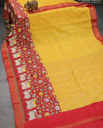Bhagalpuri saree yellow and red with allover bandhani prints and pichwai prints & zari woven border - {{ collection.title }} by Prashanti Sarees
