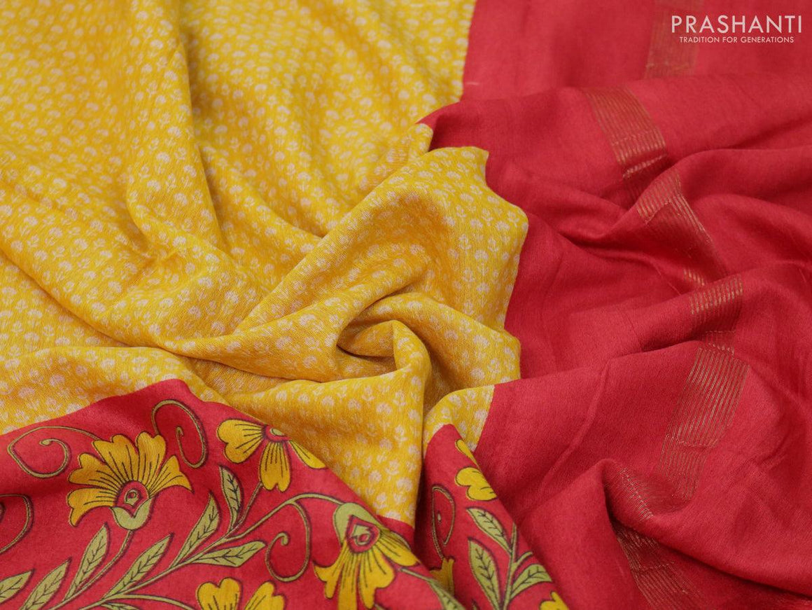 Bhagalpuri saree yellow and red with allover floral prints and floral prints & zari woven border - {{ collection.title }} by Prashanti Sarees